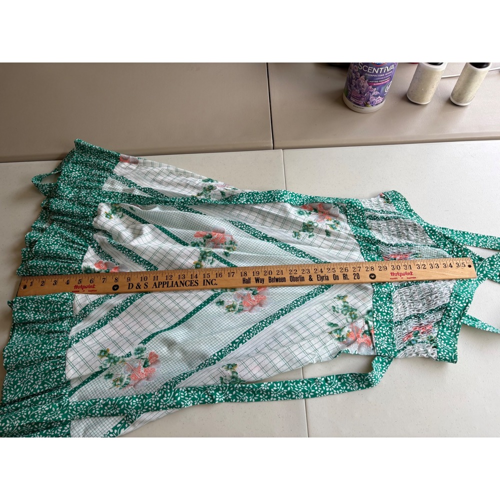 Vintage 70s Green Floral Halter Dress Cutout Smocked Bust Cottagecore S - Picture 6 of 7